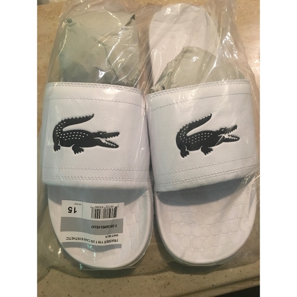 Lacoste Men's Big Croc Logo Slides White New - Picture 2 of 3